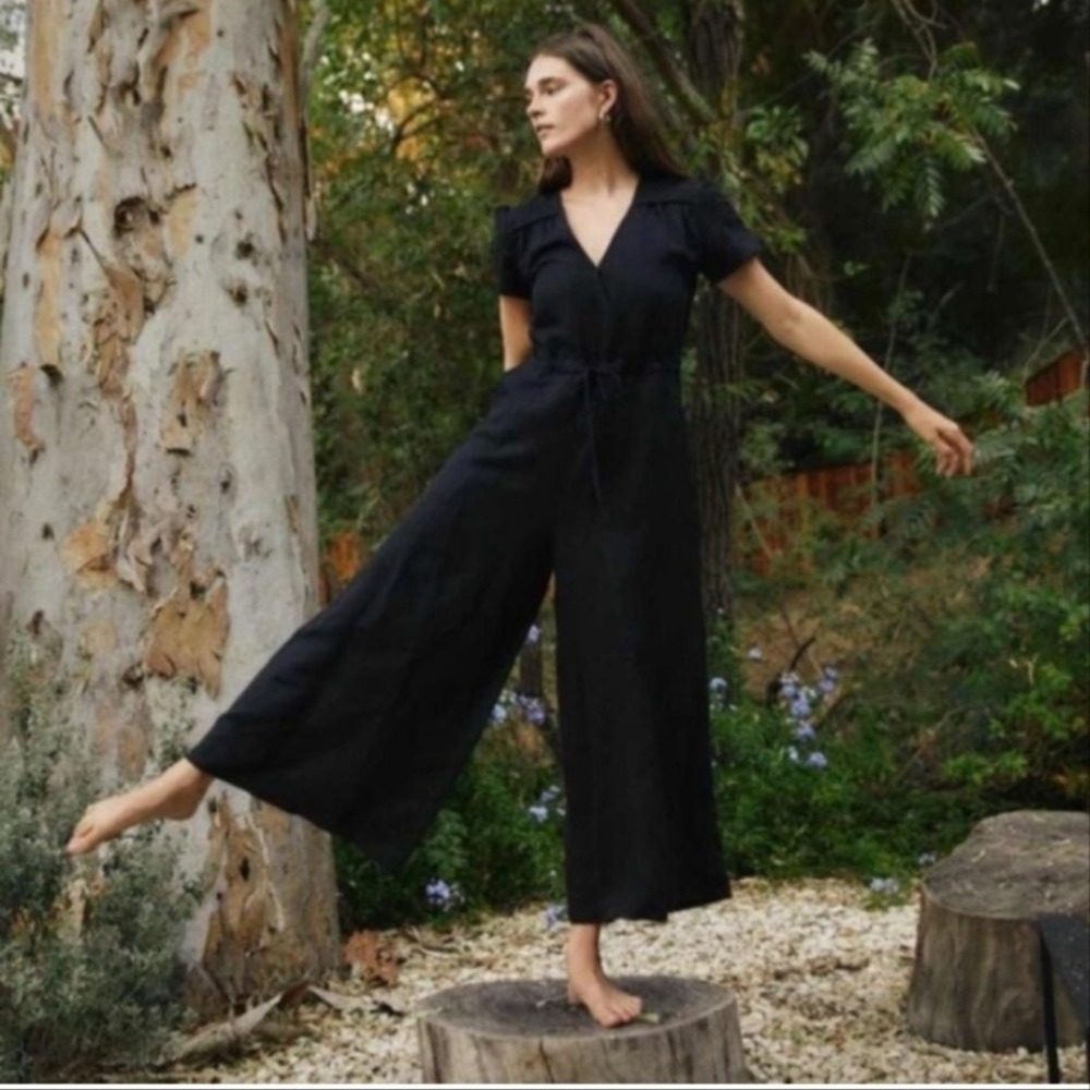 Christy Dawn Dawn Jumpsuit Womens Small Black Organic Cotton Wide Leg Cropped
